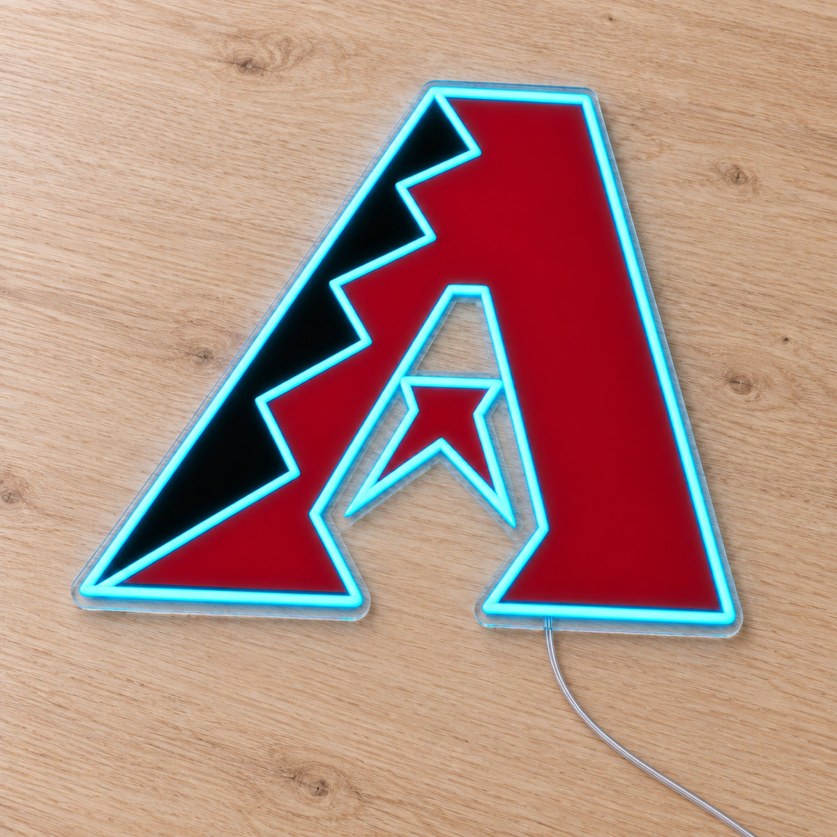 Arizona Diamondbacks LED Neon Sign, featuring team logo displayed on a wooden surface.