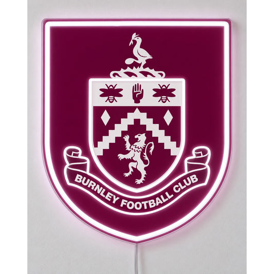 Burnley LED Neon Sign, featuring team logo displayed on a light background viewed from the front.