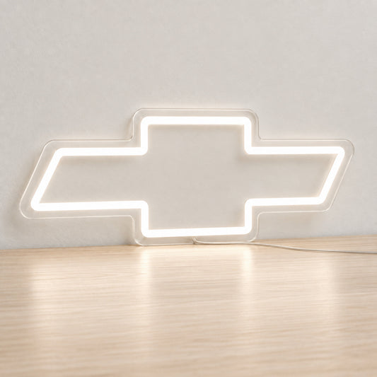 Chevrolet LED Neon Sign, featuring illuminated vehicle logo on a light background.