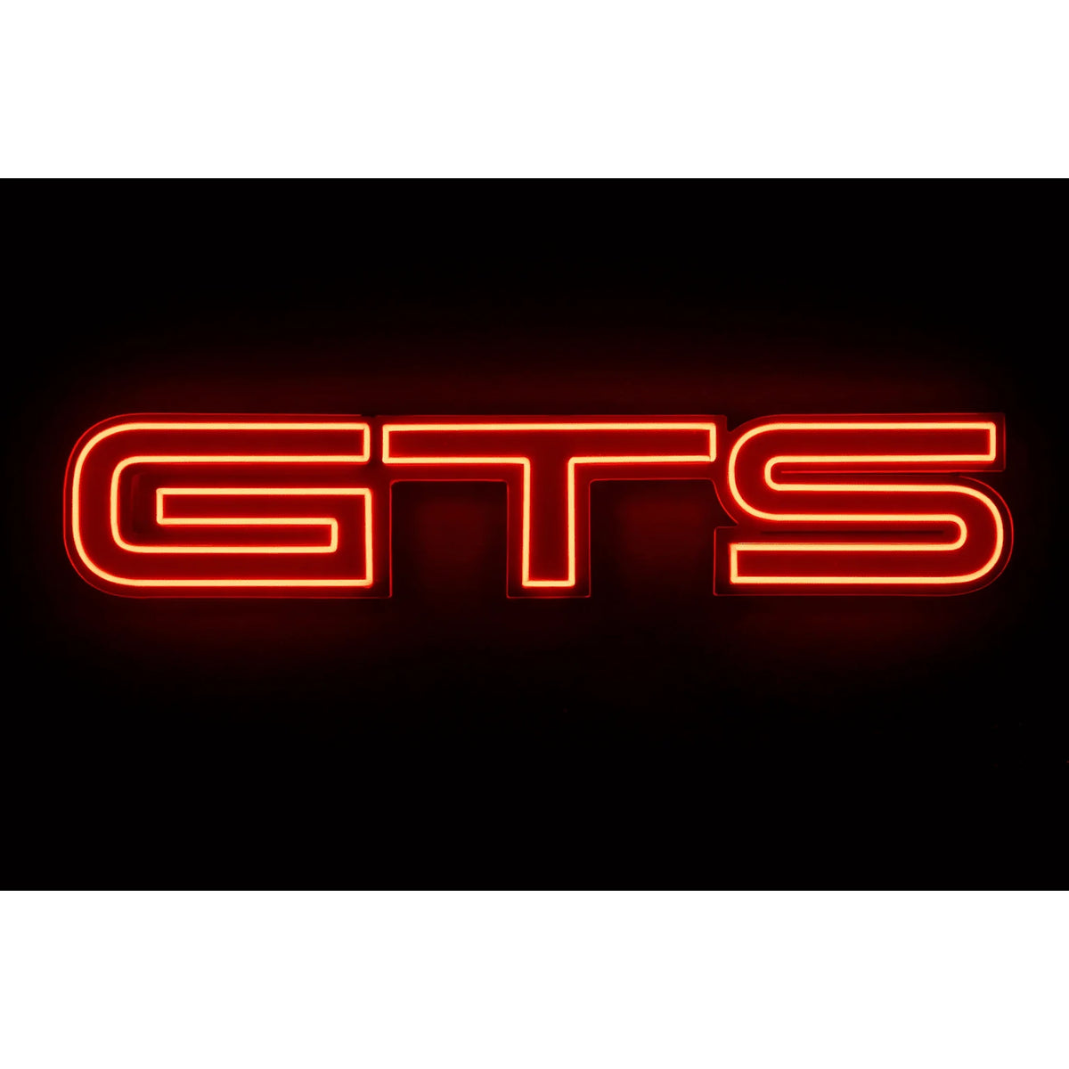 Holden GTS Neon Sign in red, featuring GTS lettering against a dark background.