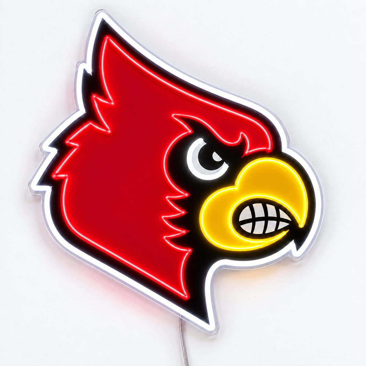 Louisville Cardinals LED Neon Sign, featuring team logo displayed on a light background.