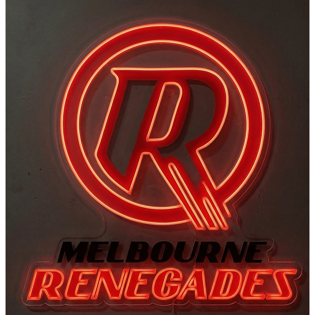 Melbourne Renegades LED Neon Sign, featuring illuminated team logo on a dark background.