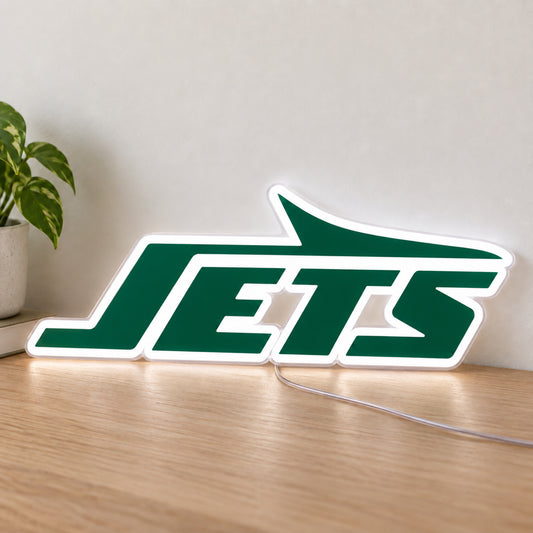 New York Jets LED Neon Sign, featuring illuminated team logo on a light background.