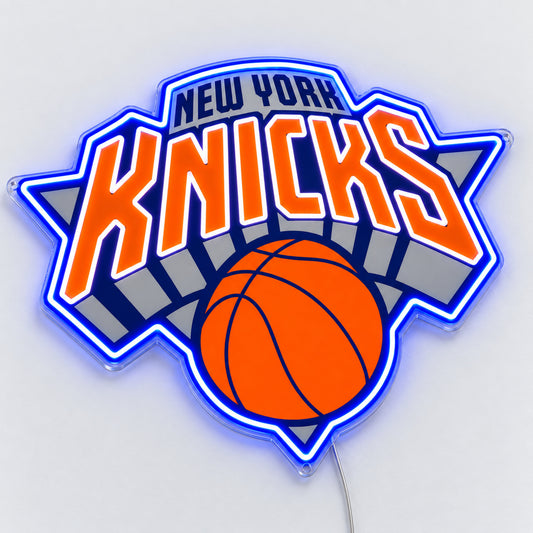 New York Knicks LED Neon Sign, featuring team logo displayed on a light background.