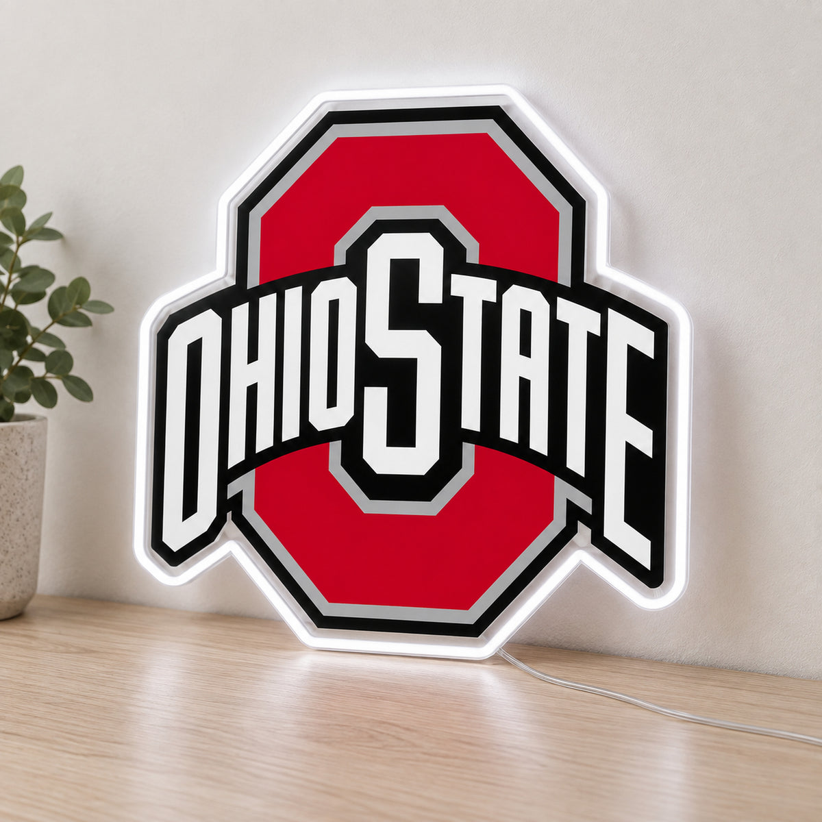 Ohio State LED Neon Sign, featuring team logo displayed on a light background.