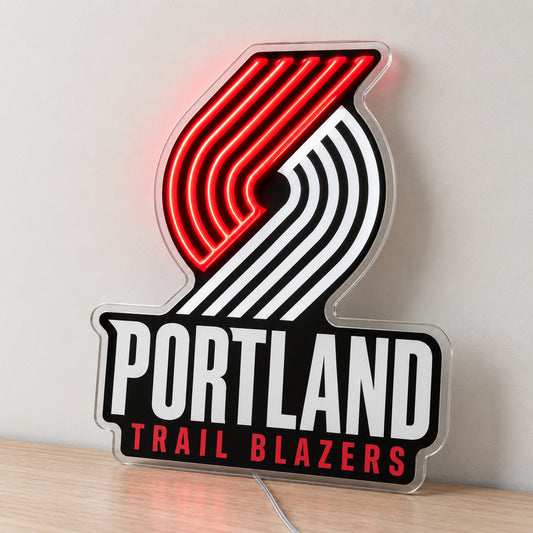 Portland Trail Blazers LED Neon Sign, featuring team logo displayed on a light background.