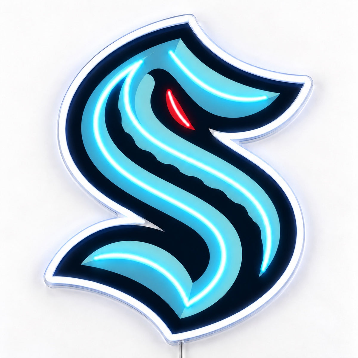 Seattle Kraken LED Neon Sign, featuring team logo displayed on a light background.