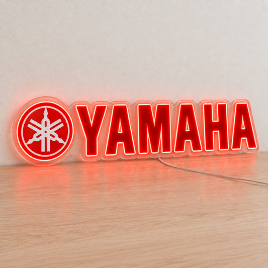 Yamaha (Red) 2 LED Neon Sign, featuring illuminated vehicle logo on a light background.