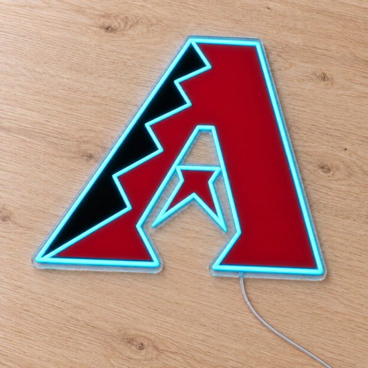Arizona Diamondbacks LED Neon Sign, featuring team logo displayed on a wooden surface.