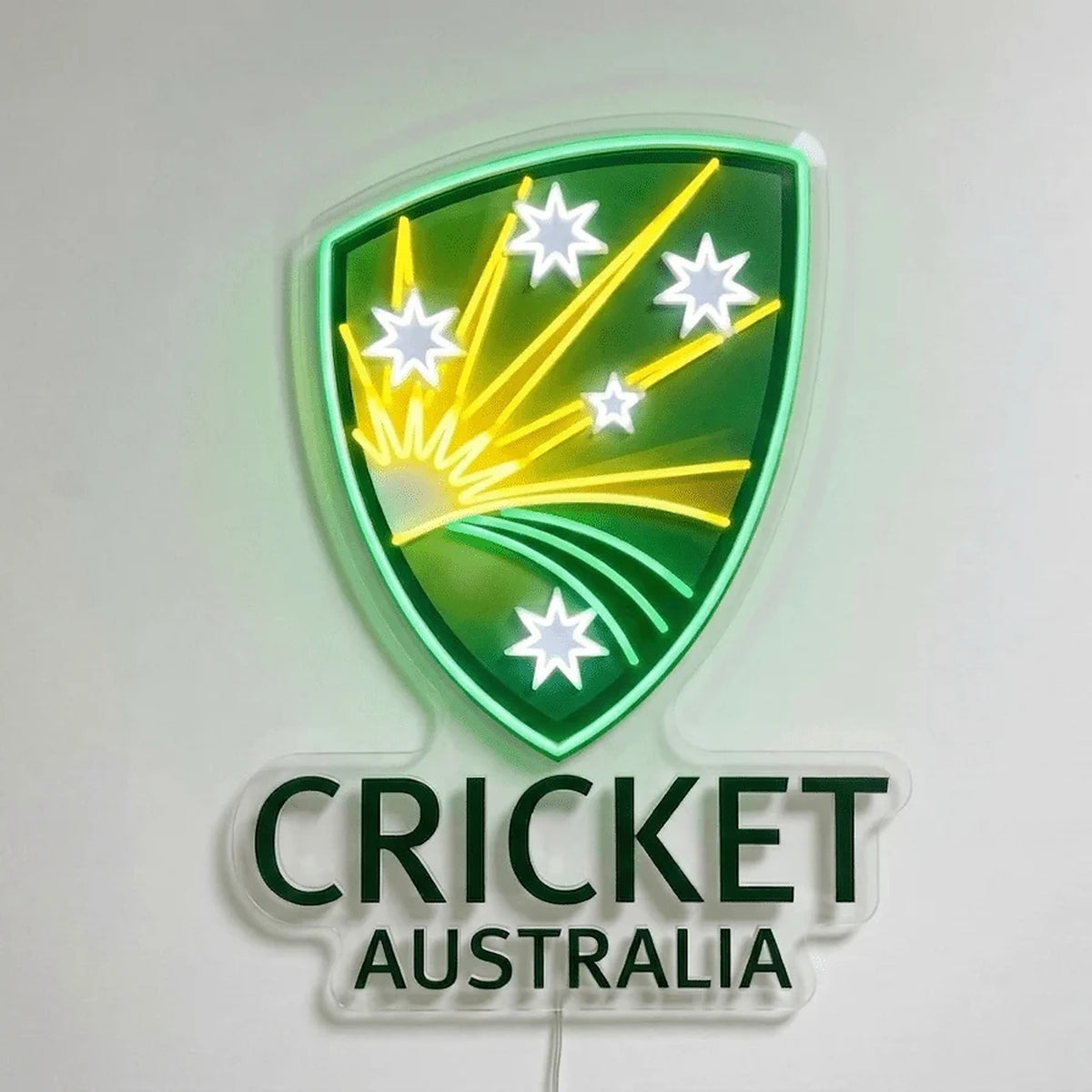Australia Cricket Neon Sign, featuring illuminated team logo on a light background.