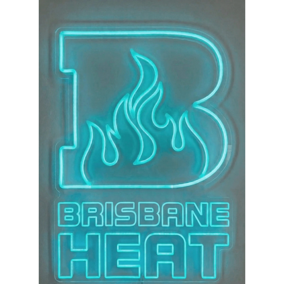 Brisbane Heat Neon Sign, featuring illuminated team logo on a light background.