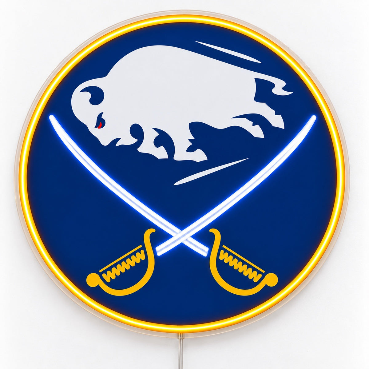Buffalo Sabres LED Neon Sign, featuring team logo displayed on a light background.