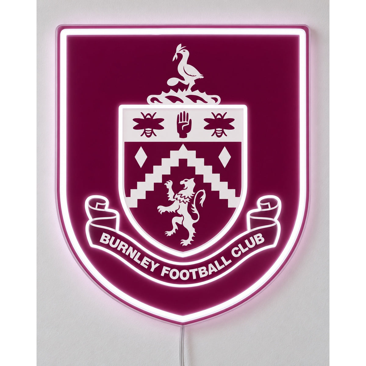 Burnley LED Neon Sign, featuring team logo displayed on a light background viewed from the front.