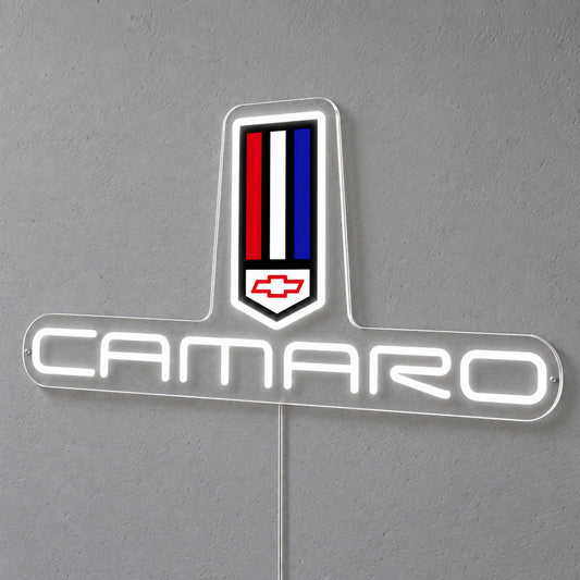 Camaro LED Neon Sign, featuring vehicle-brand emblem displayed on a light background.