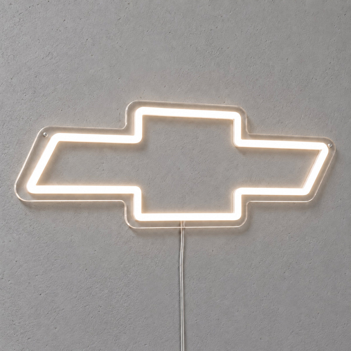 Chevrolet LED Neon Sign, featuring illuminated vehicle logo on a light background.