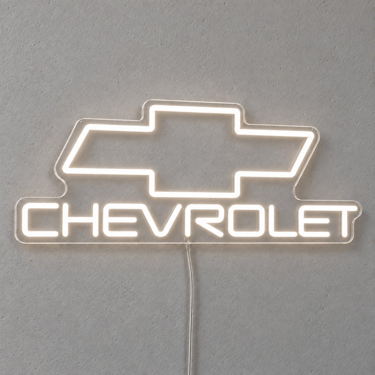 Chevrolet outline LED Neon Sign, featuring illuminated vehicle logo on a light background.