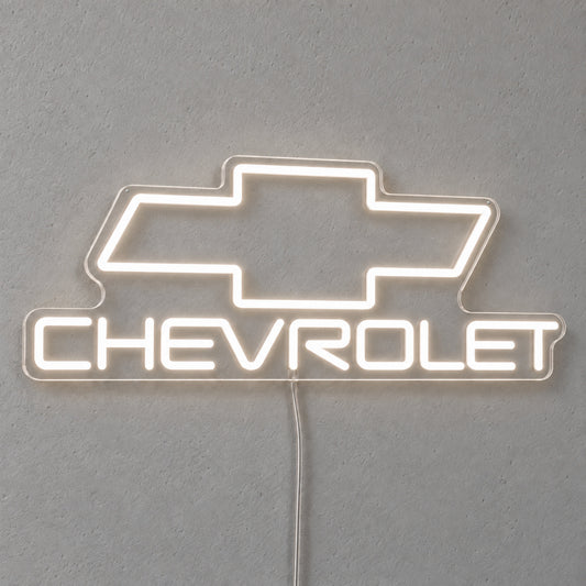 Chevrolet outline LED Neon Sign, featuring illuminated vehicle logo on a light background.