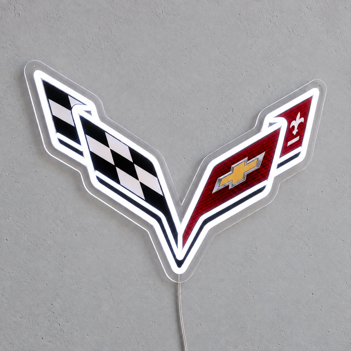 Corvette LED Neon Sign, featuring illuminated vehicle logo on a light background.