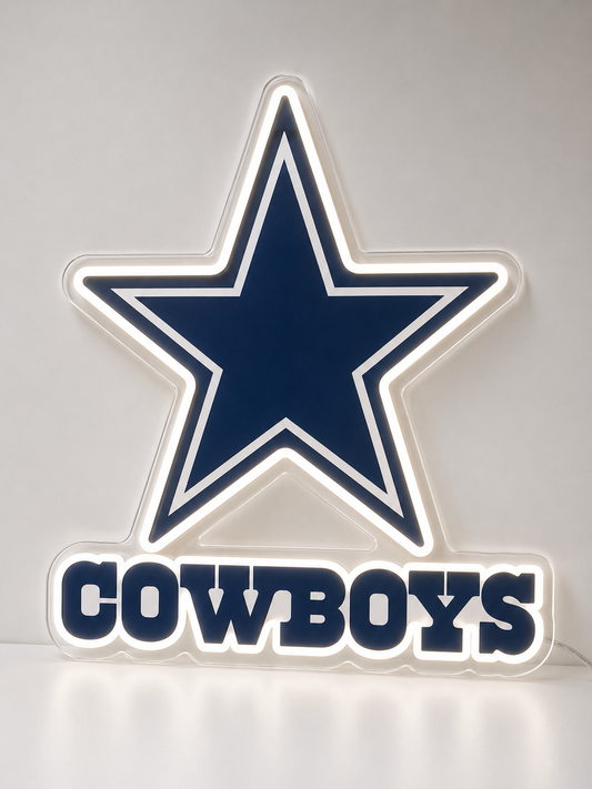 Dallas Cowboys LED Neon Sign, featuring team logo displayed on a light background.