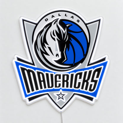 Dallas Mavericks LED Neon Sign, featuring team logo displayed on a light background.