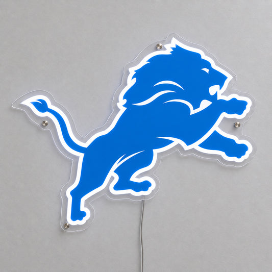 Detroit Lions LED Neon Sign, featuring illuminated team logo on a light background.