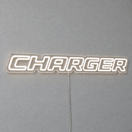 Dodge Charger LED Neon Sign, featuring illuminated vehicle logo on a light background.
