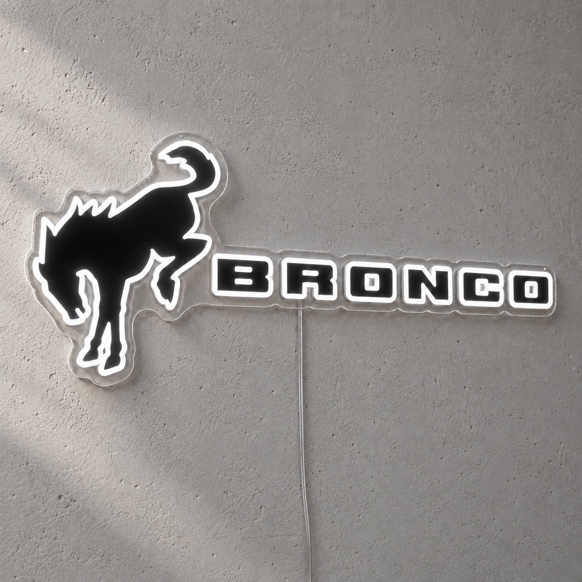 Ford Bronco LED Neon Sign, featuring illuminated vehicle logo on a light background.