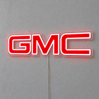 GMC LED Neon Sign, featuring illuminated vehicle logo on a light background.