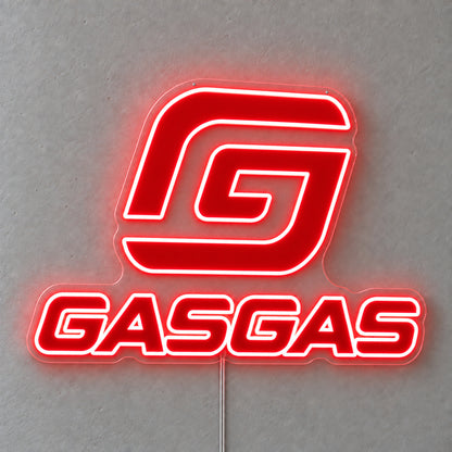 GasGas Logo LED Neon Sign, featuring illuminated vehicle logo on a light background.