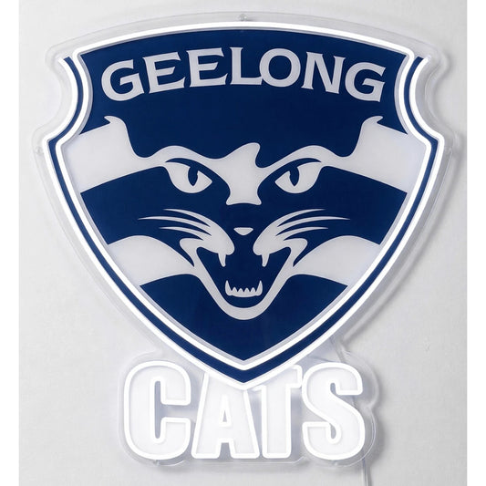 Geelong Cats Neon Sign, featuring illuminated team logo on a light background.