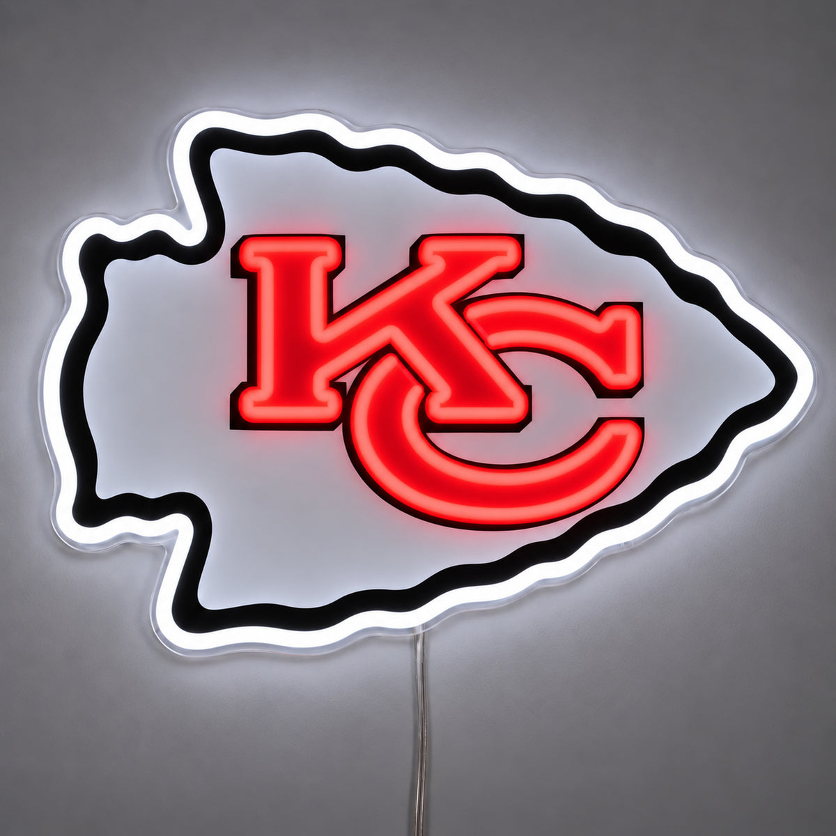 Kansas City Chiefs LED Neon Sign, featuring illuminated team logo on a light background.