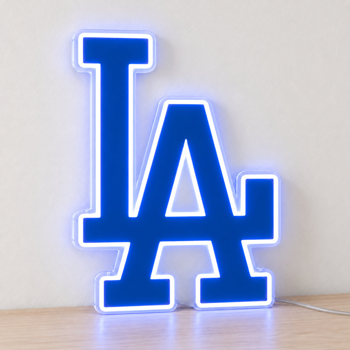LA Dodgers LED Neon Sign, featuring team logo displayed on a light background.