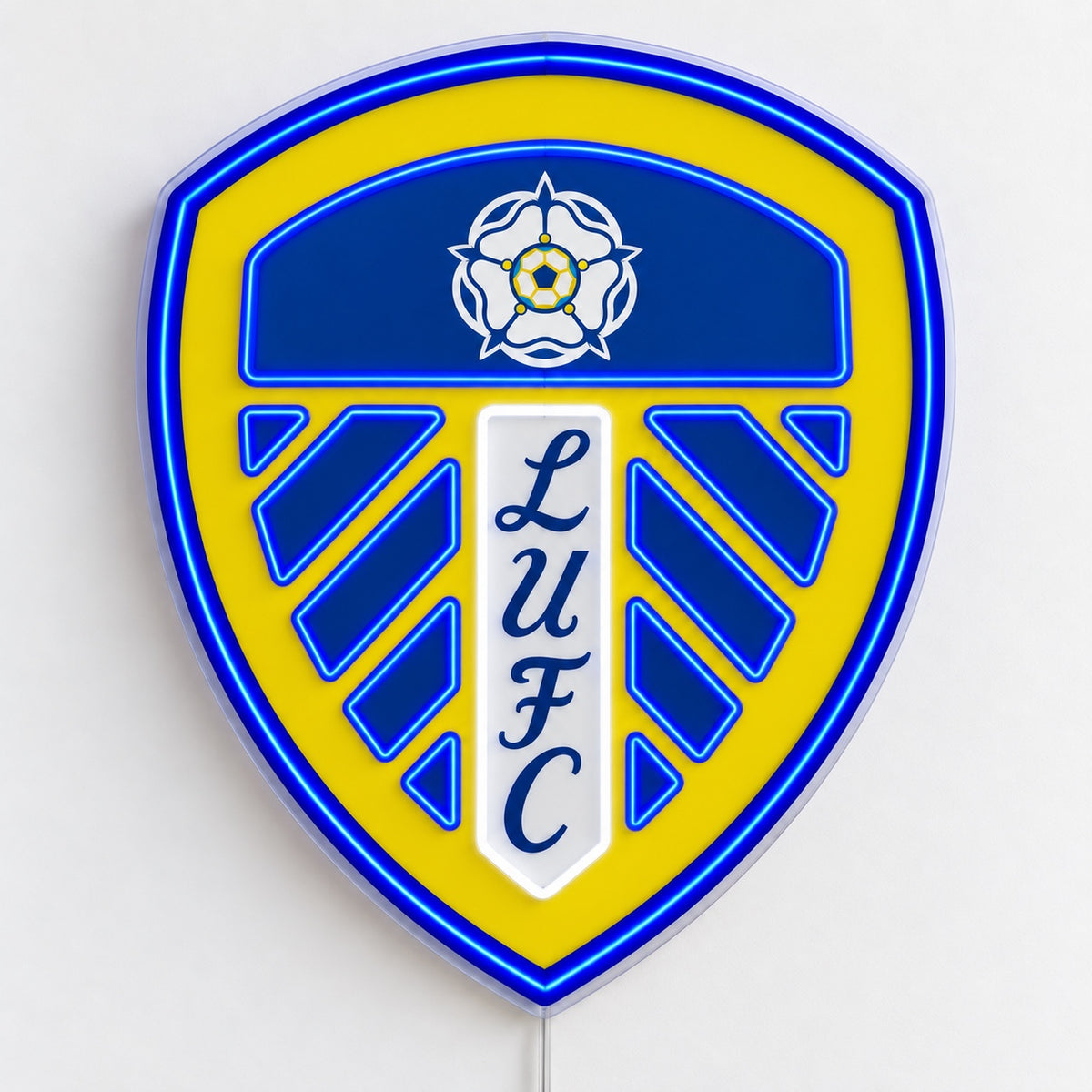 Leeds United LED Neon Sign, featuring team logo displayed on a light background.