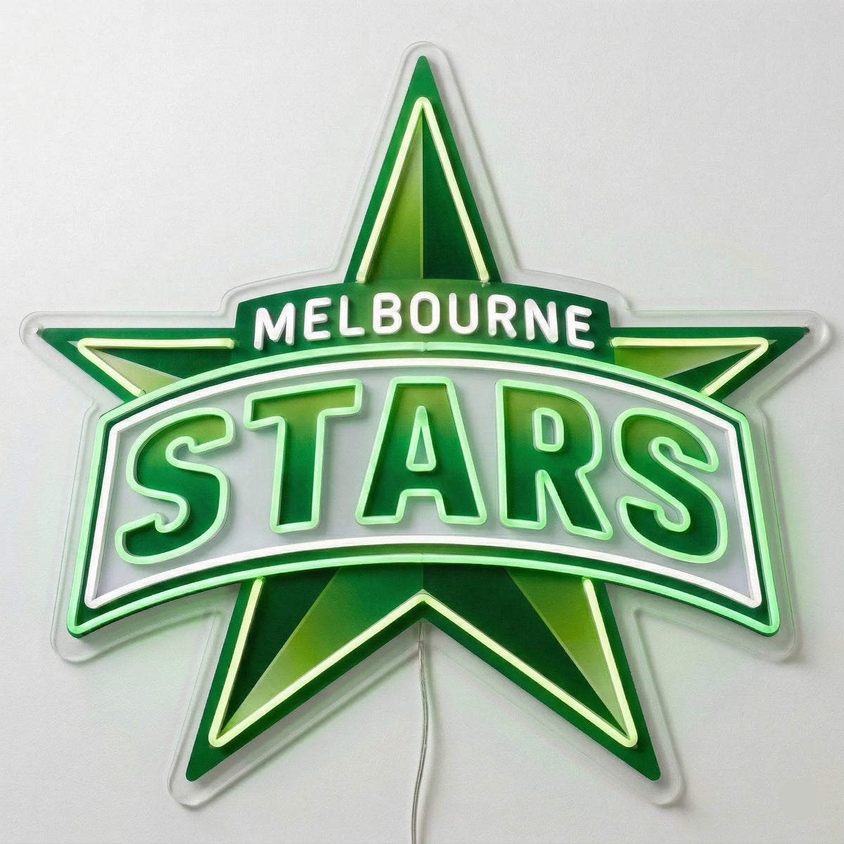 Melbourne Stars Neon Sign, featuring illuminated team logo on a light background.