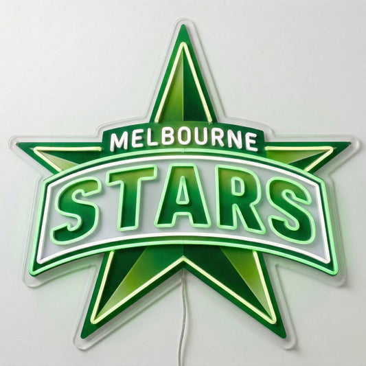 Melbourne Stars Neon Sign, featuring illuminated team logo on a light background.