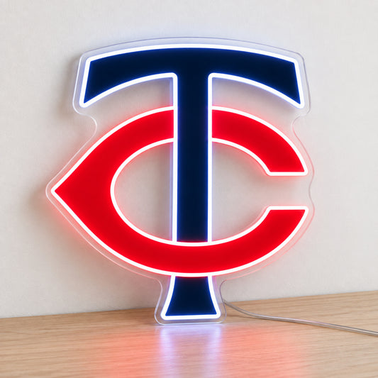 Minnesota Twins LED Neon Sign, featuring team logo displayed on a light background.