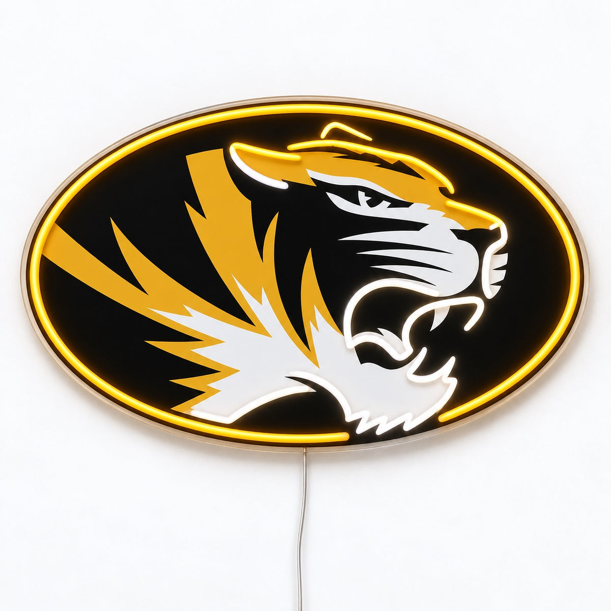 Missouri Tigers LED Neon Sign, featuring team logo displayed on a light background.