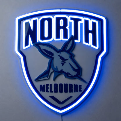 North Melbourne Kangaroos Neon Sign, featuring illuminated team logo on a light background.
