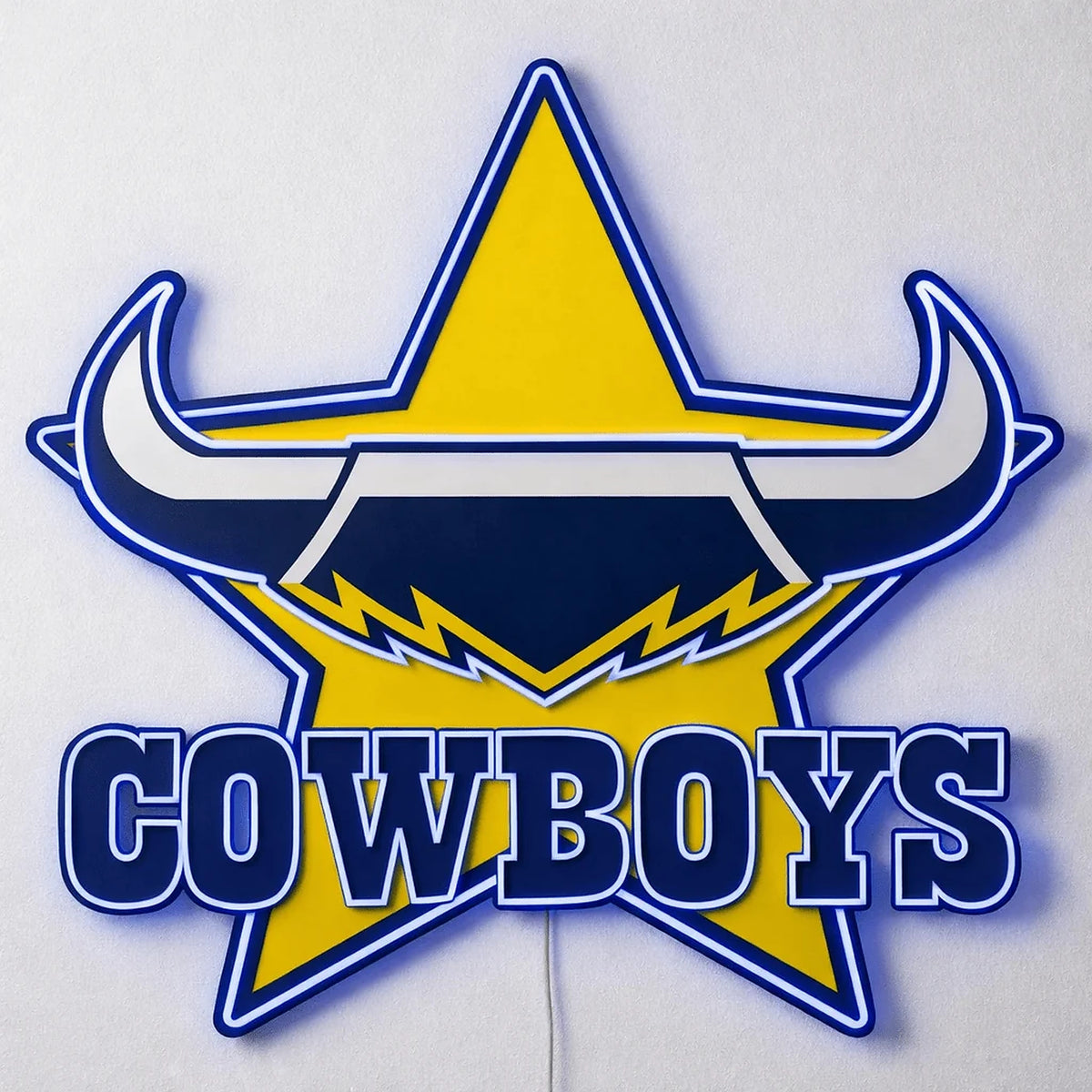 North Queensland Cowboys LED Neon Sign, featuring illuminated team logo on a light background.