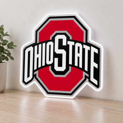 Ohio State LED Neon Sign, featuring team logo displayed on a light background.
