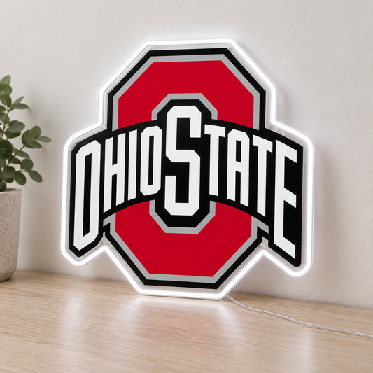 Ohio State LED Neon Sign, featuring team logo displayed on a light background.