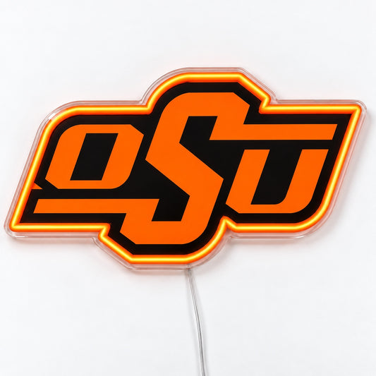 Oklahoma State Cowboys LED Neon Sign, featuring team logo displayed on a light background.