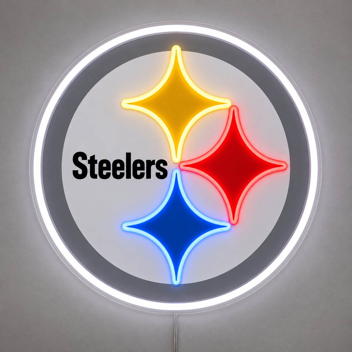 Pittsburgh Steelers LED Neon Sign, featuring illuminated team logo on a light background.