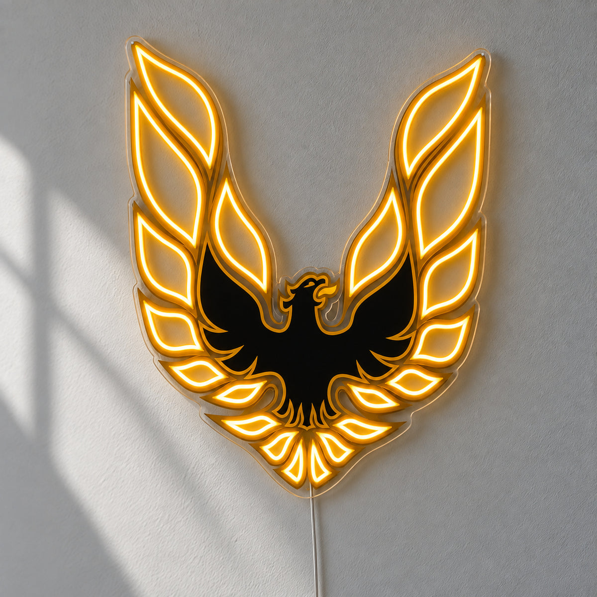 Pontiac Firebird LED Neon Sign, featuring illuminated vehicle logo on a light background.