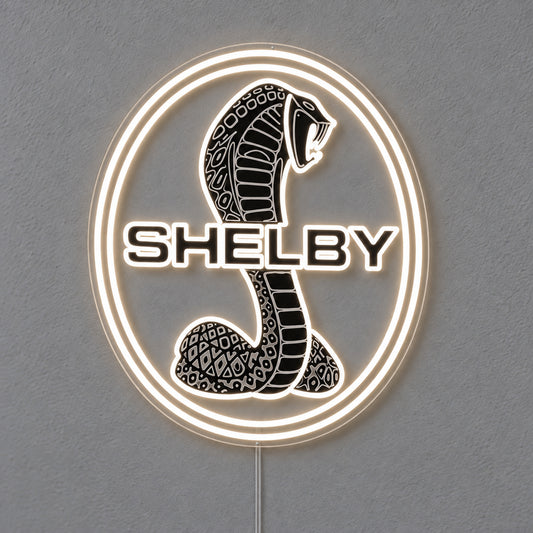 Shelby Cobra LED Neon Sign, featuring illuminated vehicle logo on a light background.