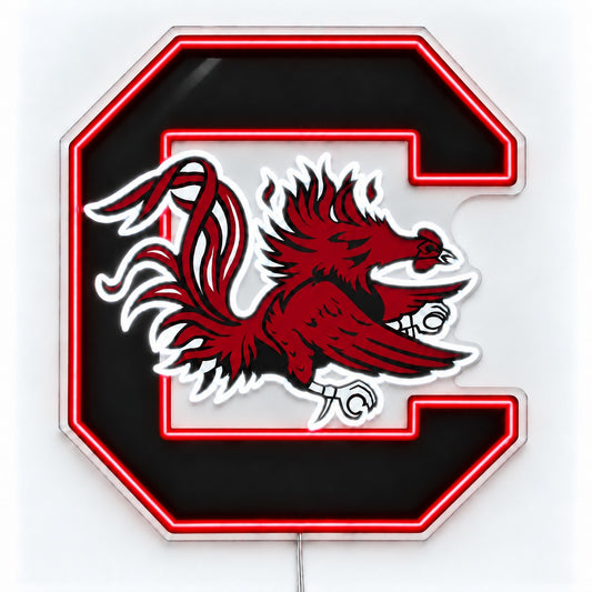 South Carolina Gamecocks LED Neon Sign, featuring team logo displayed on a light background.