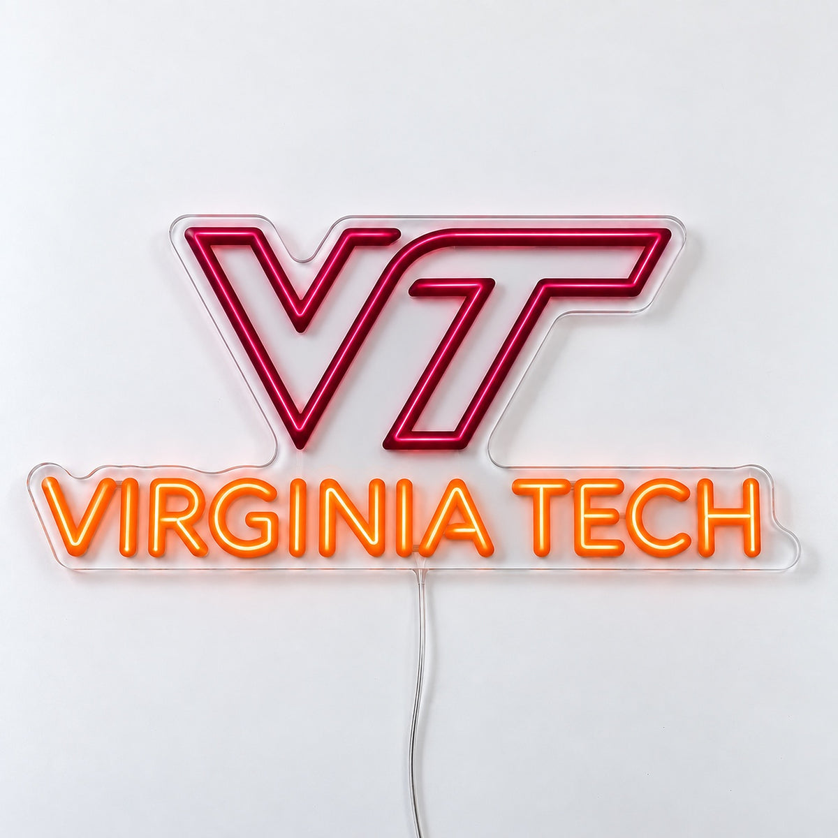 Virginia Tech Hokies LED Neon Sign, featuring team logo displayed on a light background.