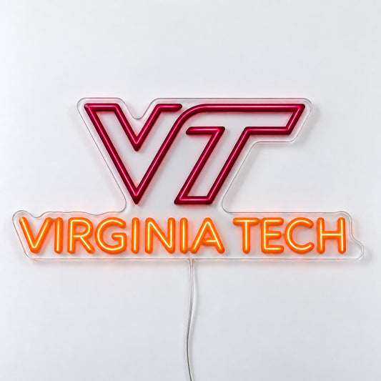 Virginia Tech Hokies LED Neon Sign, featuring team logo displayed on a light background.