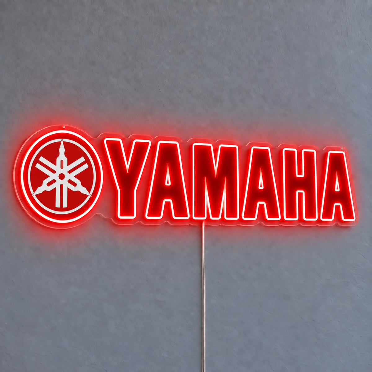 Yamaha (Red) 2 LED Neon Sign, featuring illuminated vehicle logo on a light background.