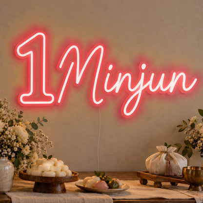 Personalised Name One Neon Sign in red LED neon on clear acrylic, angled view
